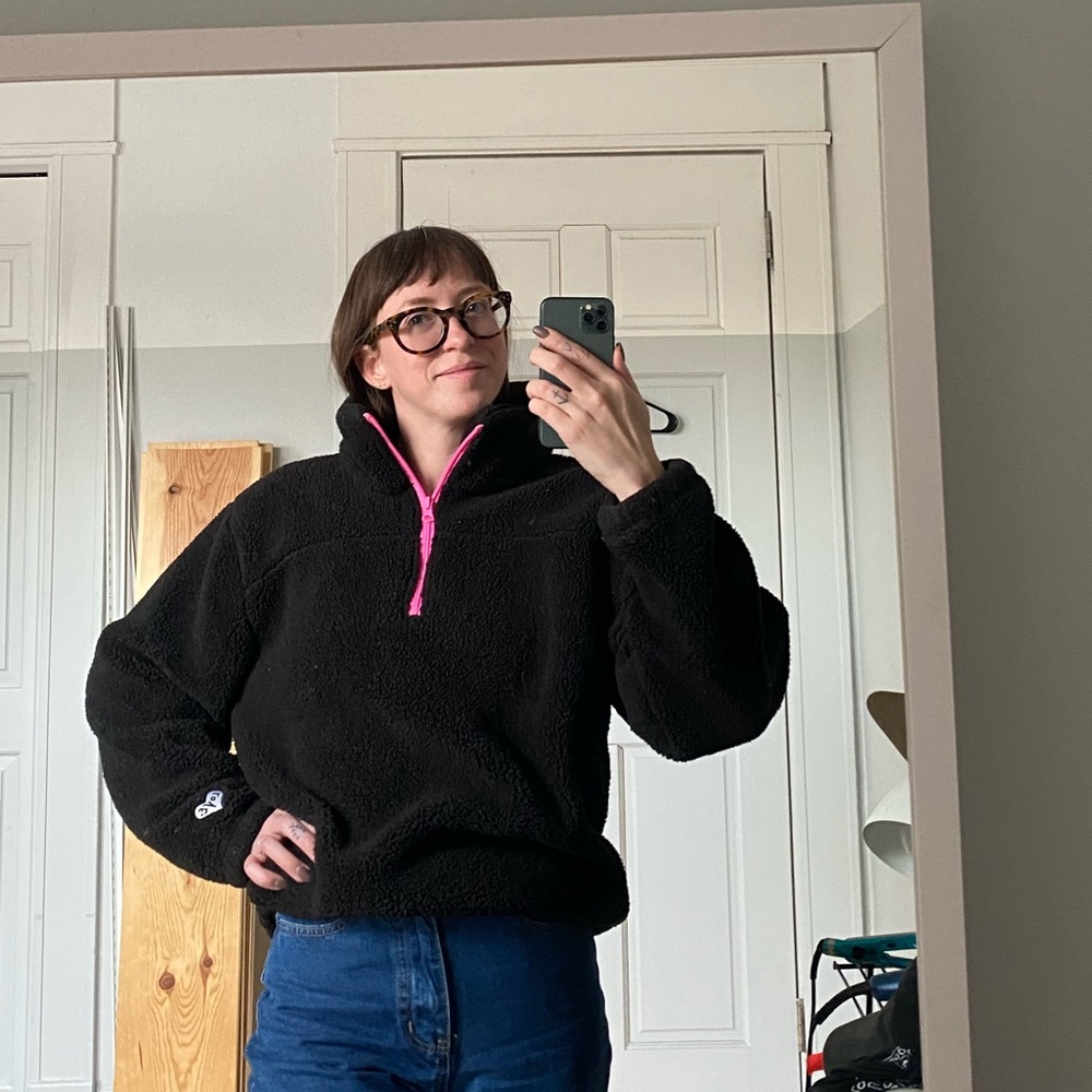 Betsey Johnson Sherpa teddy athletic oversized half zip up